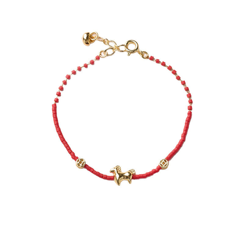Bracciale della prosperità in vetro rosso Liuli dell'anno del cavallo, in argento sterling 925 placcato oro Buddha Stones - image 7