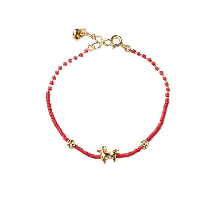 Bracciale della prosperità in vetro rosso Liuli dell'anno del cavallo, in argento sterling 925 placcato oro Buddha Stones - image 7