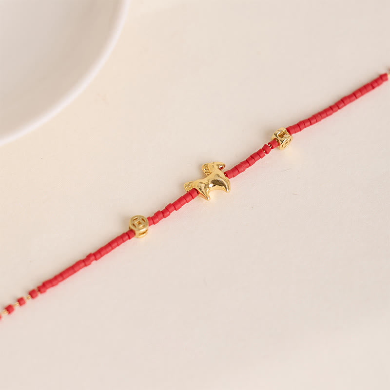 Bracciale della prosperità in vetro rosso Liuli dell'anno del cavallo, in argento sterling 925 placcato oro Buddha Stones - image 2