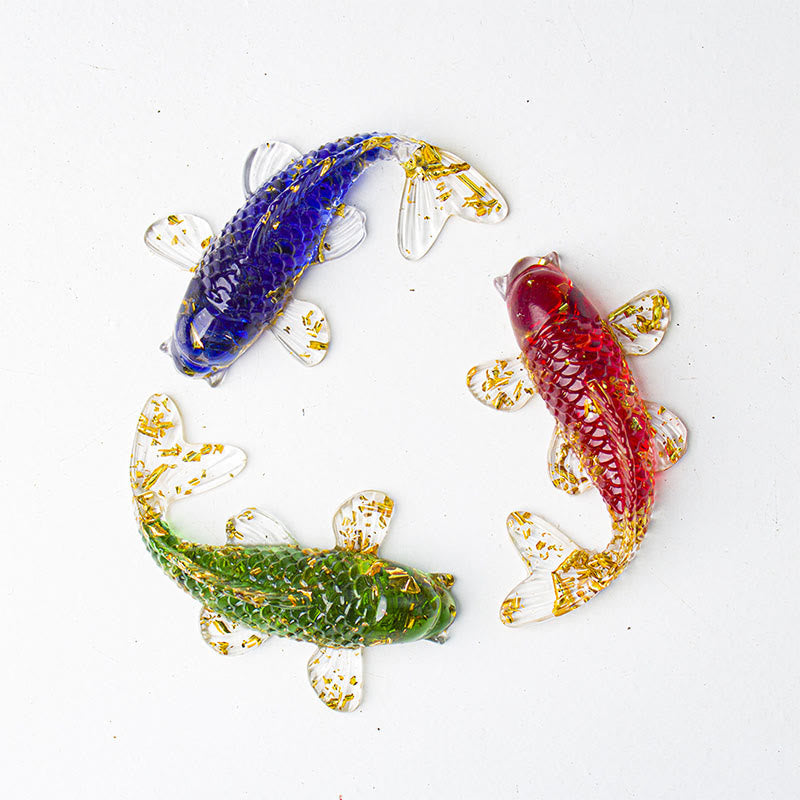 Decorazione portafortuna in resina epossidica con schegge di cristallo di pesce koi Buddha Stones  - image 0