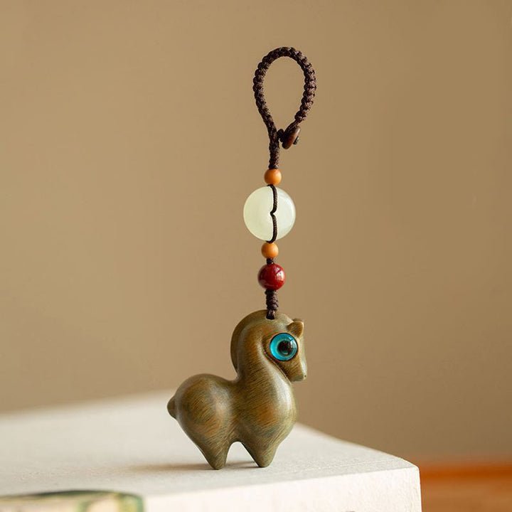 Portachiavi Buddha Stones, anno del cavallo, piccola foglia, sandalo rosso, sandalo verde, legno di ebano, calma - Sandalo verde - Corda con bottone - image 8