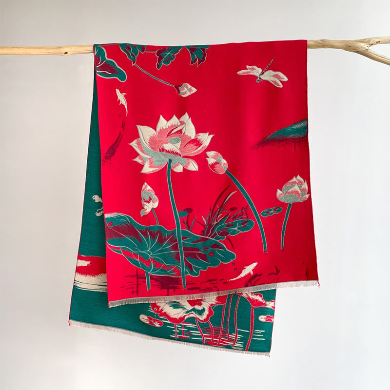 Sciarpa scialle accogliente con motivo a libellula e pesce koi Buddha Stones autunnali - Rosso - 180*65 cm - image 3