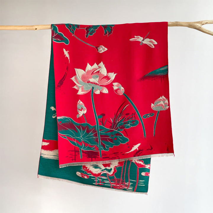 Sciarpa scialle accogliente con motivo a libellula e pesce koi Buddha Stones autunnali - Rosso - 180*65 cm - image 3