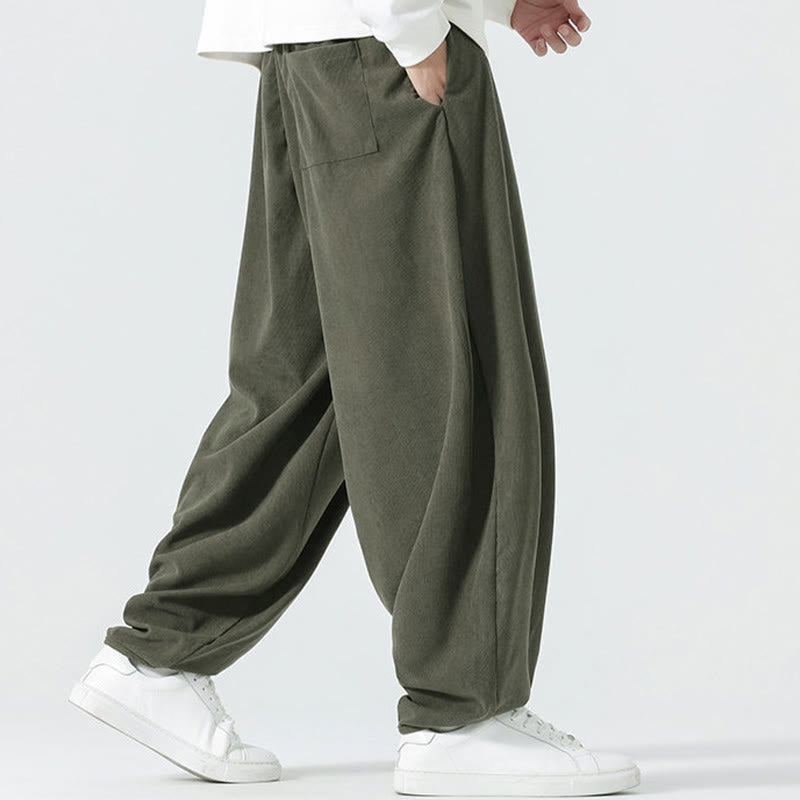 Pantaloni harem da uomo in velluto a coste tinta unita con tasche Buddha Stones Fall - image 3
