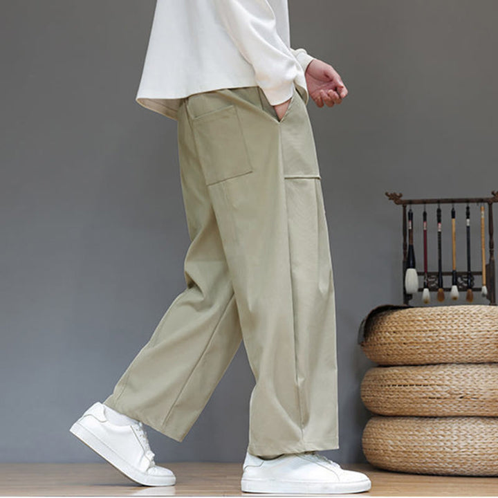Pantaloni harem da uomo in cotone color puro con tasche , Buddha Stones Fall - image 3