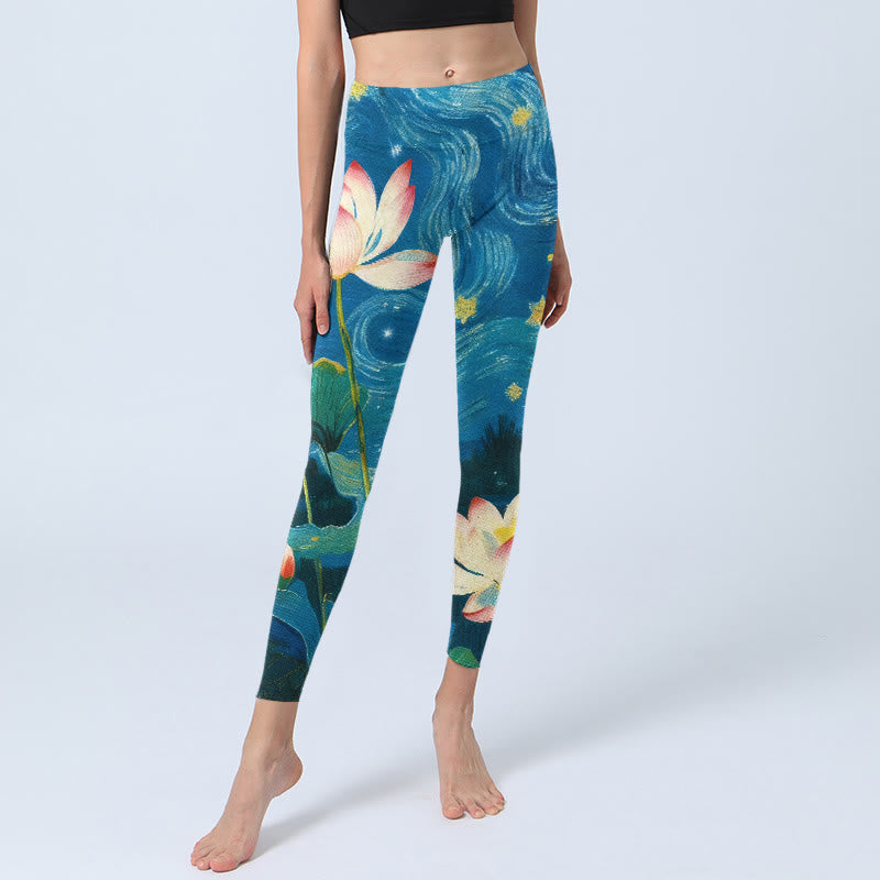 Leggings da palestra con stampa di fiori di Buddha Stones e cielo stellato, pantaloni da yoga da donna - image 5