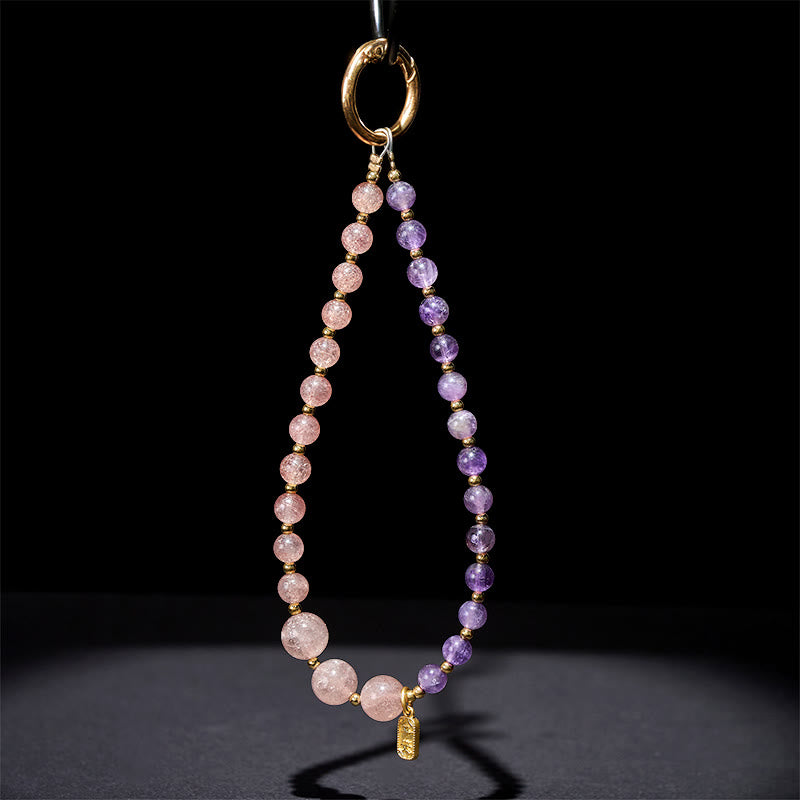 Buddha Stones, quarzo fragola, ametista, felicità, guarigione, portachiavi, decorazione da appendere al telefono - image 3