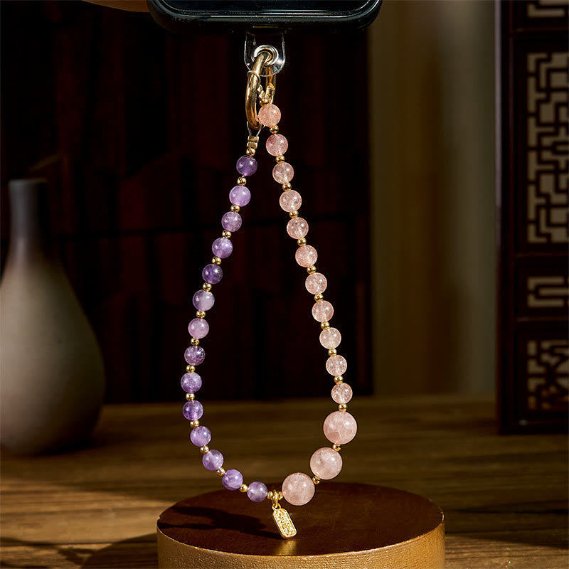 Buddha Stones, quarzo fragola, ametista, felicità, guarigione, portachiavi, decorazione da appendere al telefono - image 4