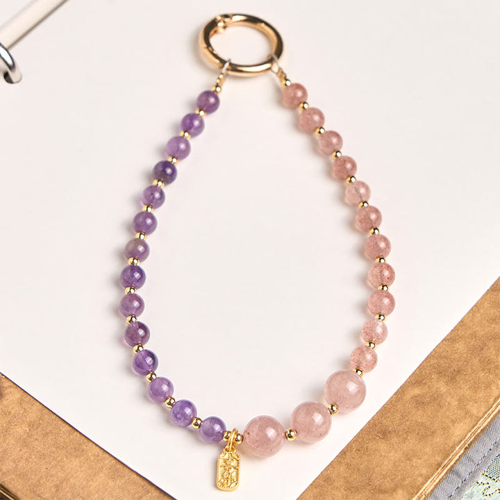 Buddha Stones, quarzo fragola, ametista, felicità, guarigione, portachiavi, decorazione da appendere al telefono - Quarzo fragola (Curativo ♥ Positivo) - image 0