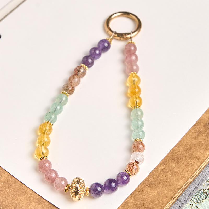 Buddha Stones 8 mm multicolore ametista quarzo fragola equilibrio portachiavi telefono decorazione da appendere - Ametista (Meditazione ♥ Equilibrio) - image 0