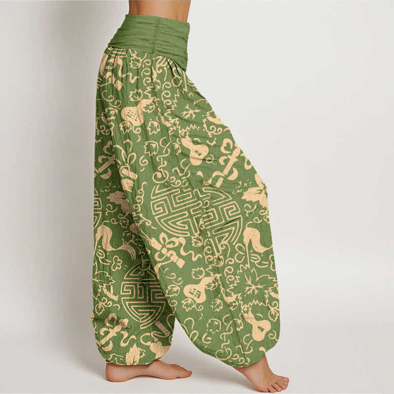 Pantaloni harem da donna con elastico in vita, in puro cotone, con motivo cinese a zucca Buddha Stones - image 7