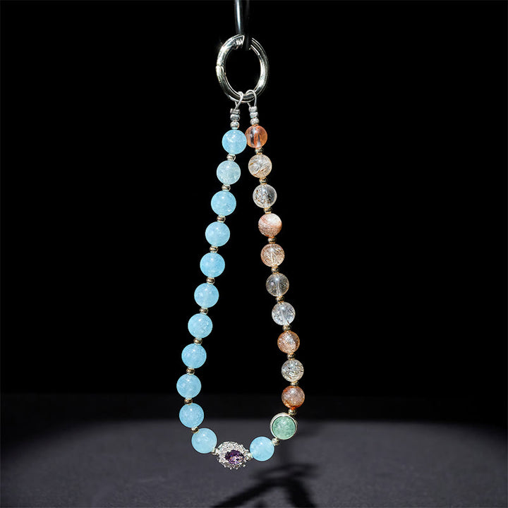Buddha Stones da 8 mm, calcedonio blu, super sette cristalli energetici, portachiavi, decorazione da appendere al telefono - image 3