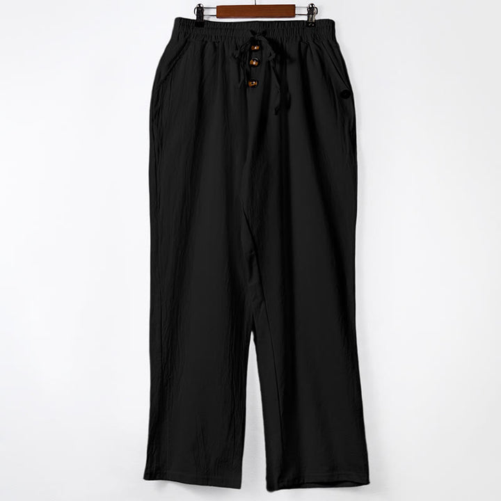 Pantaloni da uomo in cotone con tasche, coulisse e bottoni tinta unita con Buddha Stones - Nero - US/UK/AU46, EU56 (3XL) - image 11