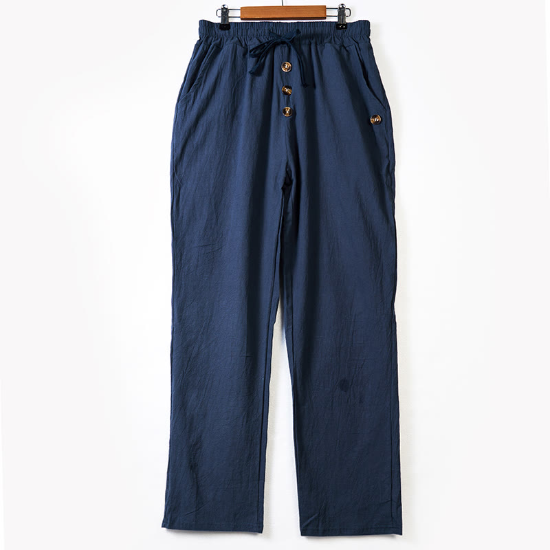 Pantaloni da uomo in cotone con tasche, coulisse e bottoni tinta unita con Buddha Stones - image 1