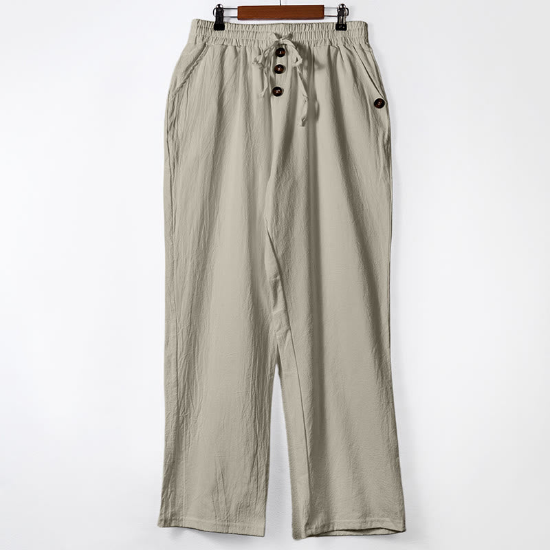 Pantaloni da uomo in cotone con tasche, coulisse e bottoni tinta unita con Buddha Stones - Beige - US/UK/AU46, EU56 (3XL) - image 22