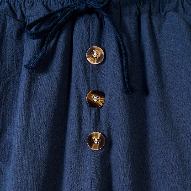 Pantaloni da uomo in cotone con tasche, coulisse e bottoni tinta unita con Buddha Stones - image 2