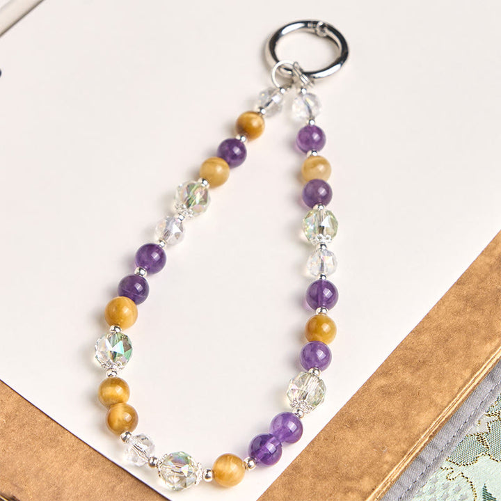 Portachiavi con Buddha Stones, ametista, occhio di tigre dorato, decorazione da appendere al telefono - Ametista (Allevia lo stress ♥ Comunicazione) - image 0