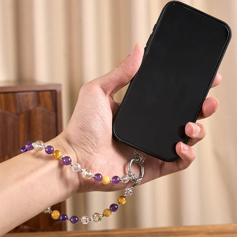 Portachiavi con Buddha Stones, ametista, occhio di tigre dorato, decorazione da appendere al telefono - image 4