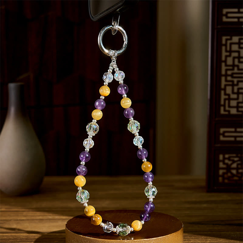 Portachiavi con Buddha Stones, ametista, occhio di tigre dorato, decorazione da appendere al telefono - image 2