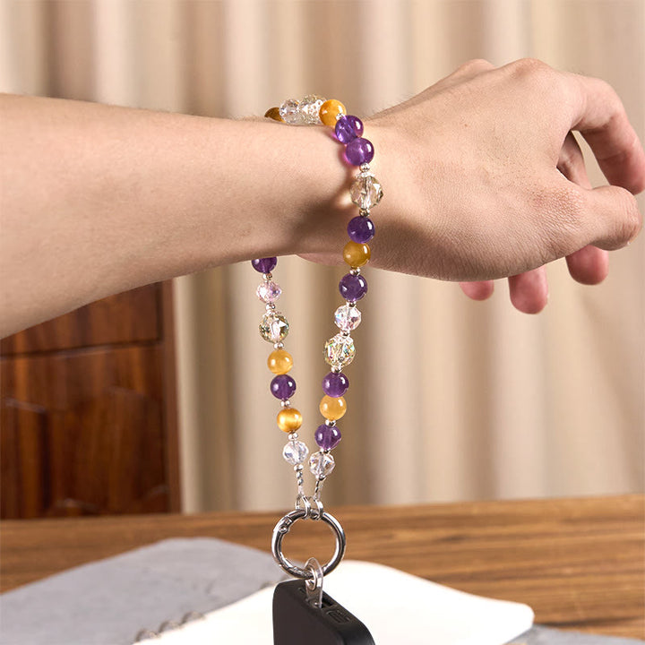 Portachiavi con Buddha Stones, ametista, occhio di tigre dorato, decorazione da appendere al telefono - image 5