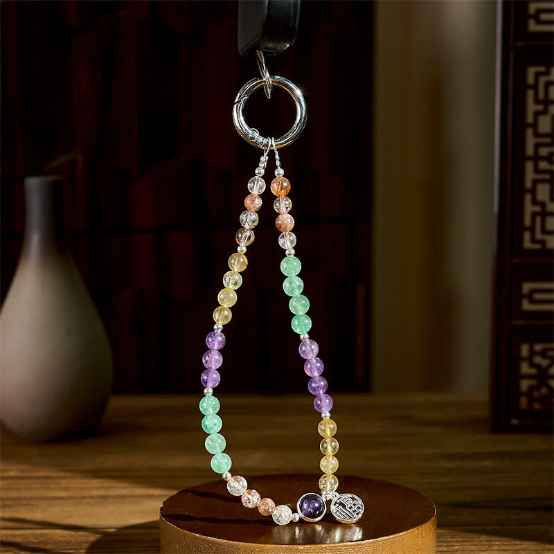 Portachiavi con ciondolo a forma Buddha Stones Fu Character Super Seven Crystal Growth, decorazione da appendere al telefono - image 2