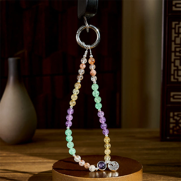 Portachiavi con ciondolo a forma Buddha Stones Fu Character Super Seven Crystal Growth, decorazione da appendere al telefono - image 2