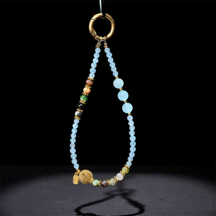 Portachiavi Buddha Stones, carattere Fu, calcedonio blu, equilibrio emotivo, decorazione da appendere al telefono - image 3