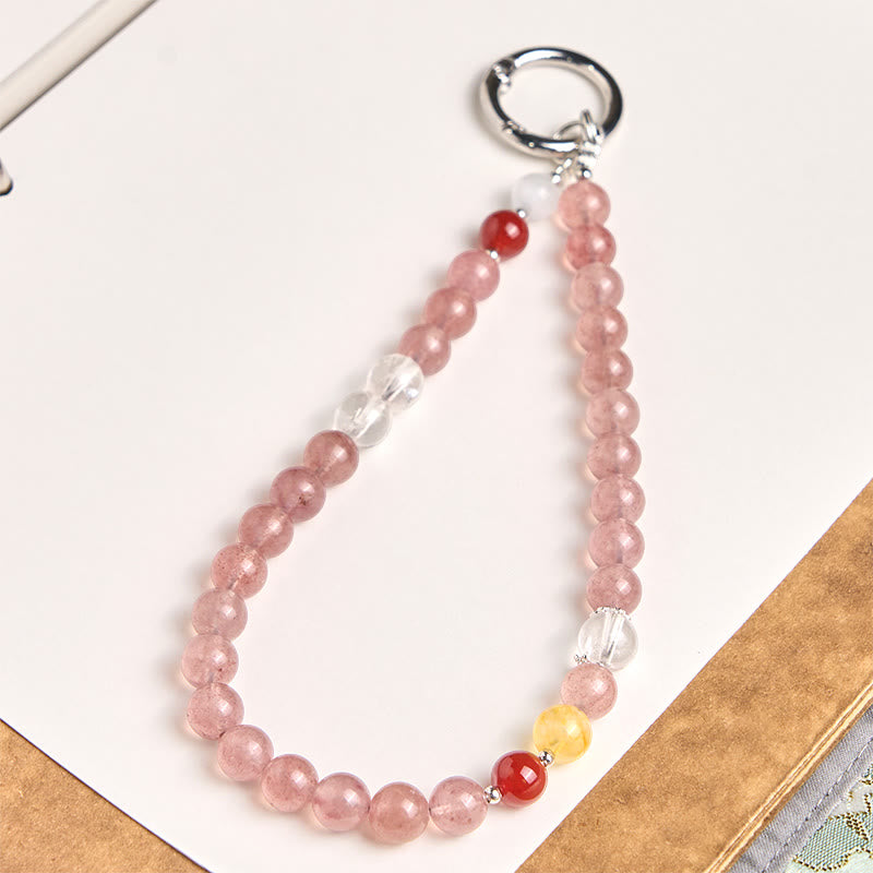 Buddha Stones da 8 mm, perline colorate, quarzo fragola, portachiavi positivo, decorazione da appendere al telefono - Quarzo fragola (guarigione ♥ positiva) - image 0