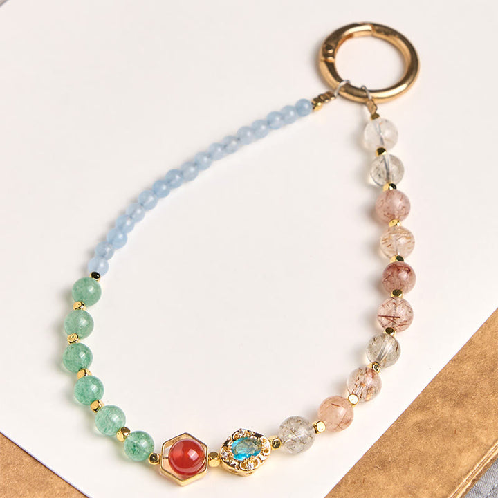 Portachiavi con perline di calcedonio blu, cristallo Buddha Stones , decorazione da appendere al telefono - Super Seven Crystal (crescita spirituale ♥) - image 0