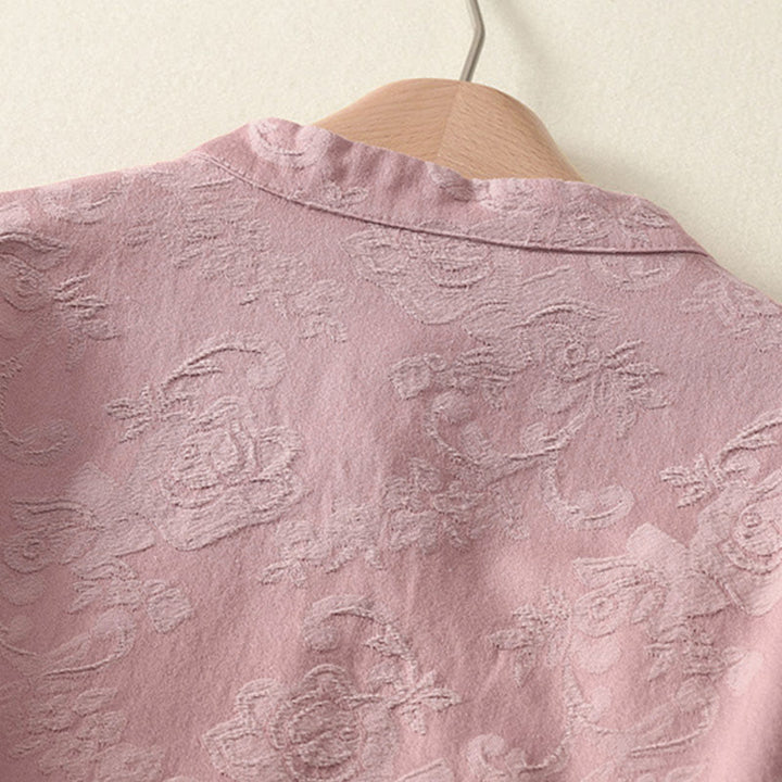 Camicia da donna in cotone e lino con bottoni, manica lunga, in jacquard con bottoni diagonali Buddha Stones - image 14
