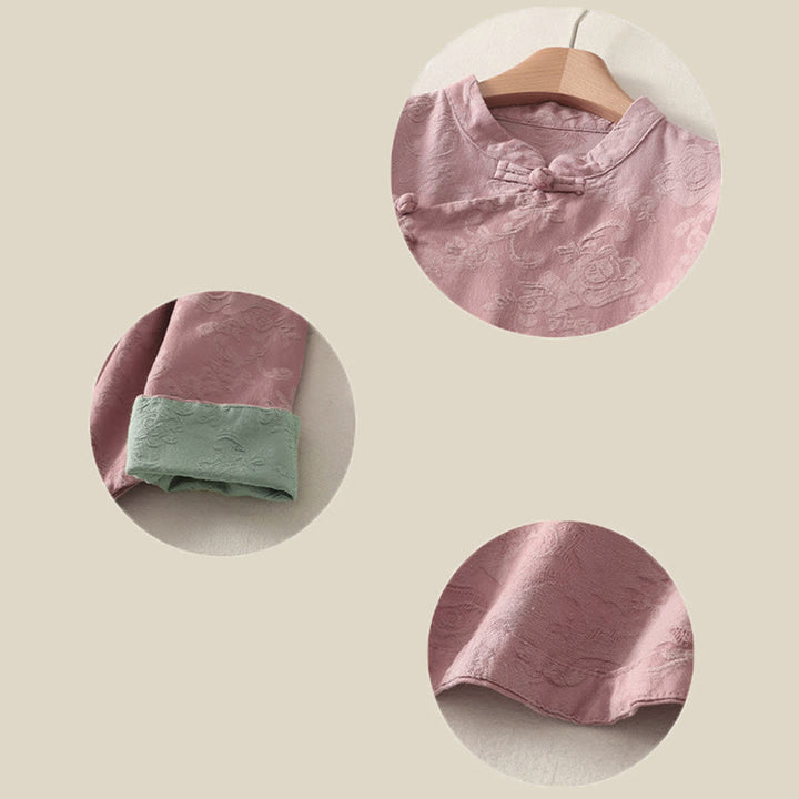 Camicia da donna in cotone e lino con bottoni, manica lunga, in jacquard con bottoni diagonali Buddha Stones - image 19