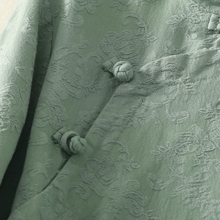 Camicia da donna in cotone e lino con bottoni, manica lunga, in jacquard con bottoni diagonali Buddha Stones - image 8