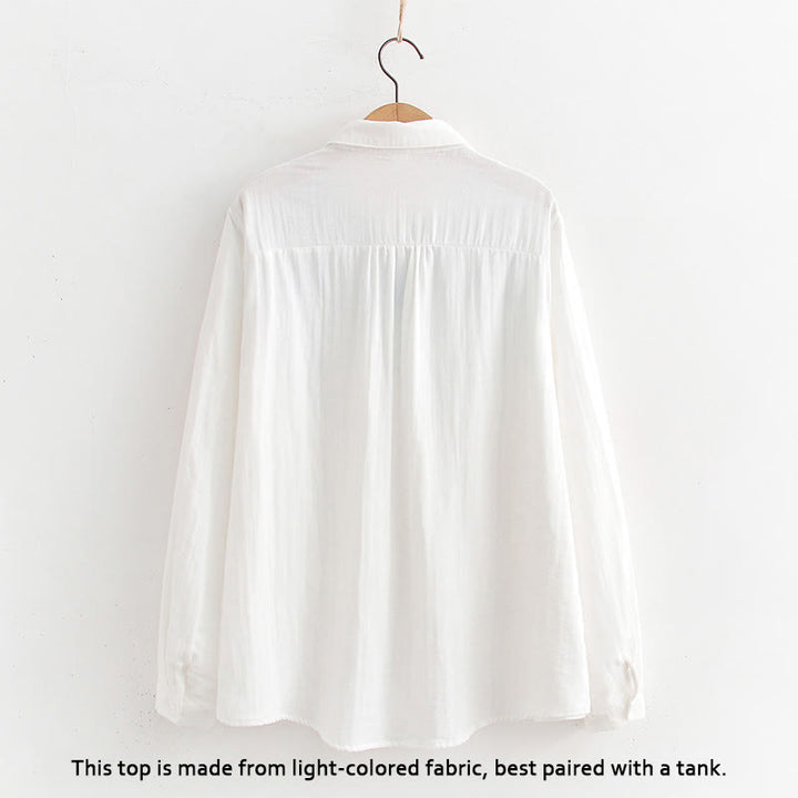 Camicia da donna in cotone a maniche lunghe con bottoni bianchi e verdi in stile Buddha Stones Fall - image 2