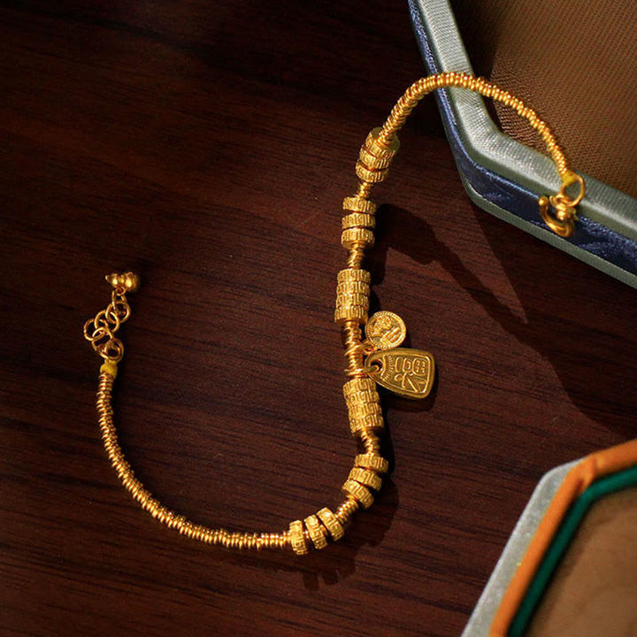 Bracciale portafortuna con benedizione in ottone placcato oro 24k con carattere Fu Buddha Stones - image 7