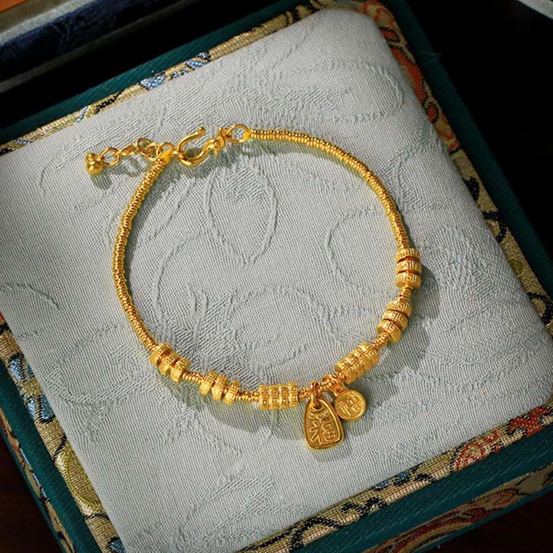 Bracciale portafortuna con benedizione in ottone placcato oro 24k con carattere Fu Buddha Stones - image 0