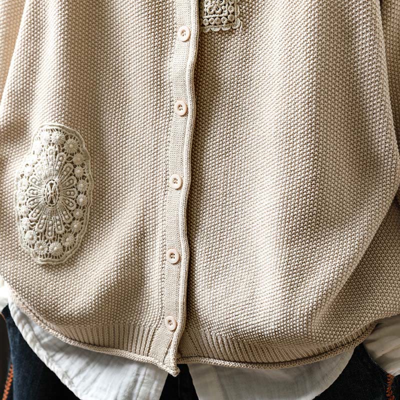 Cardigan lavorato a maglia a maniche lunghe in cotone con bottoni floreali autunnali Buddha Stones da donna - image 21