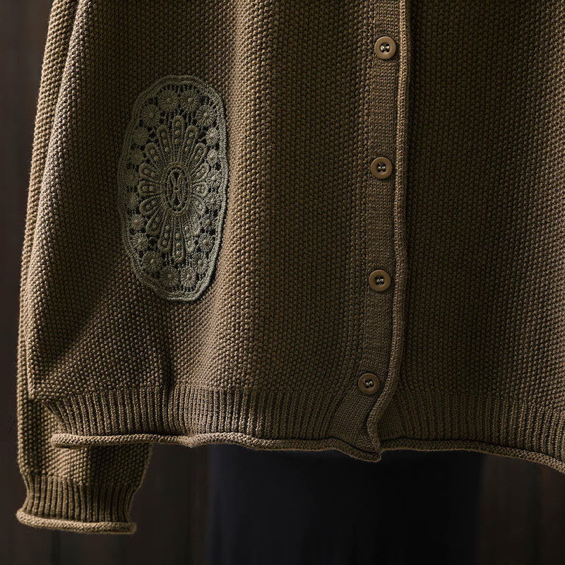 Cardigan lavorato a maglia a maniche lunghe in cotone con bottoni floreali autunnali Buddha Stones da donna - image 10