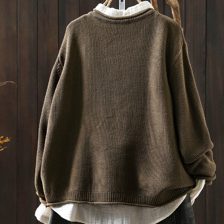 Cardigan lavorato a maglia a maniche lunghe in cotone con bottoni floreali autunnali Buddha Stones da donna - image 4