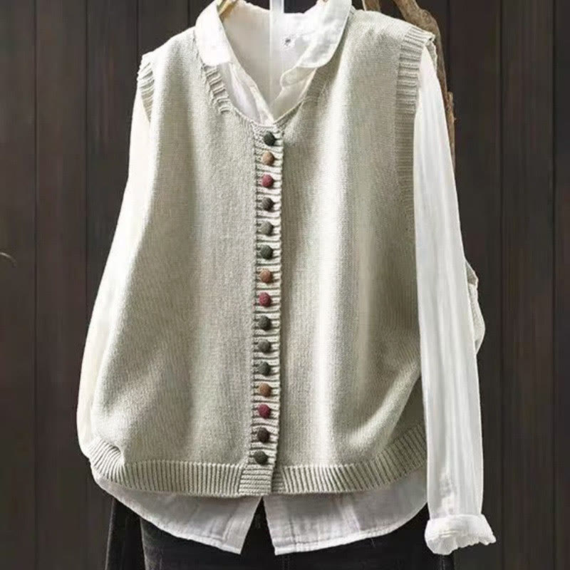 Gilet da donna senza maniche in maglia con bottoni colorati Buddha Stones - Conchiglia - US4, UK/AU8, EU36-38 (F) - image 0