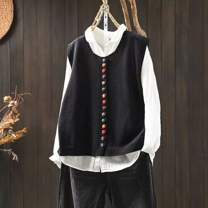 Gilet da donna senza maniche in maglia con bottoni colorati Buddha Stones - Nero - US4, UK/AU8, EU36-38 (F) - image 4