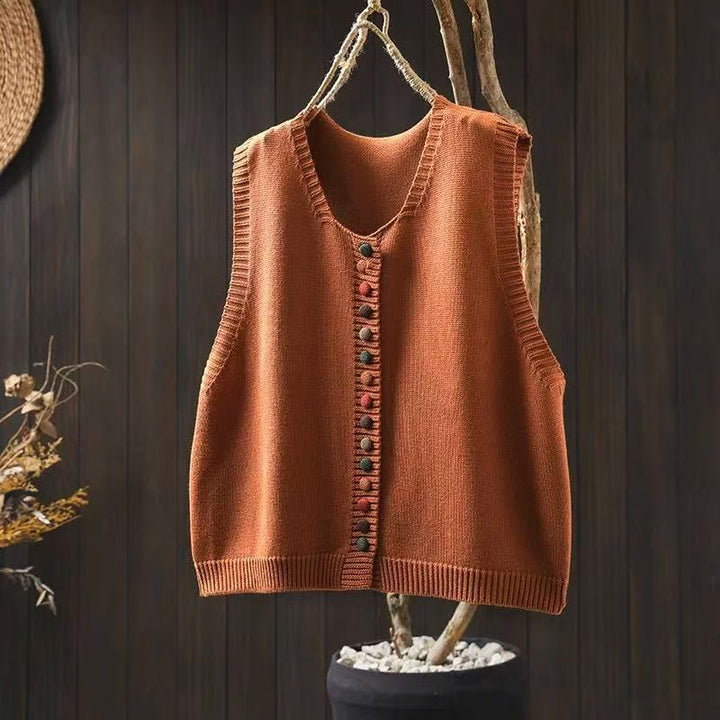 Gilet da donna senza maniche in maglia con bottoni colorati Buddha Stones - Corallo - US4, UK/AU8, EU36-38 (F) - image 6