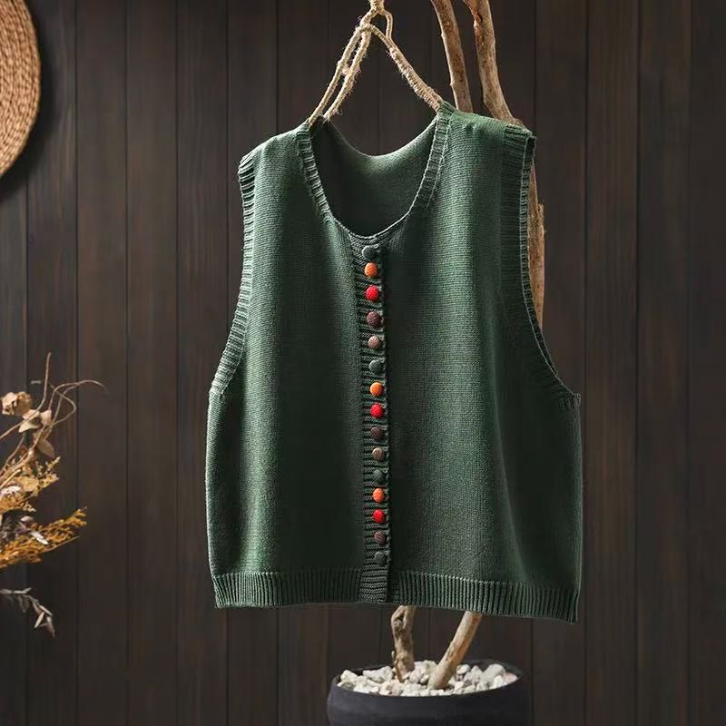 Gilet da donna senza maniche in maglia con bottoni colorati Buddha Stones - Verde - US4, UK/AU8, EU36-38 (F) - image 7