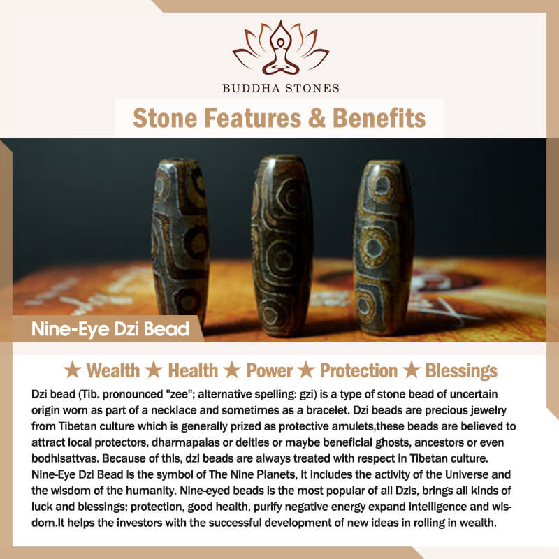Collana con ciondolo di fortuna e ricchezza, con perline Dzi a nove occhi in ottone placcato oro 24k Buddha Stones - image 6