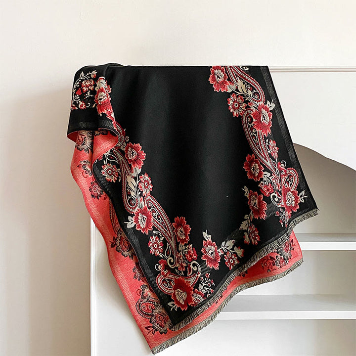 Sciarpa calda e accogliente con motivo a foglie di anacardi e fiori Buddha Stones Fall - Nero - 185*65 cm - image 2