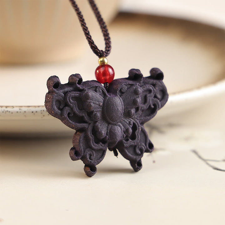 Collana con ciondolo a forma di ciondolo a forma di farfalla con maschera di volpe Buddha Stones , fibbia della pace e fortuna - Farfalla cava intagliata - image 7