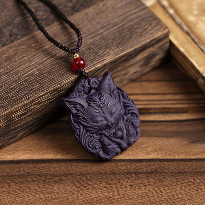 Collana con ciondolo a forma di ciondolo a forma di farfalla con maschera di volpe Buddha Stones , fibbia della pace e fortuna - Campana di volpe - image 11