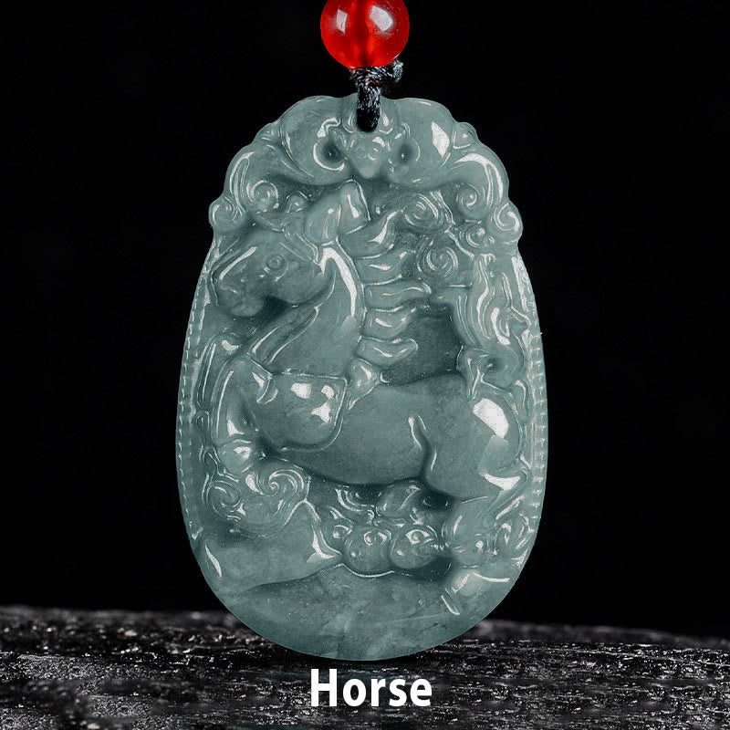 Collana con ciondolo in corda con Buddha Stones, zodiaco cinese, giada, anno del cavallo, fortuna - image 1