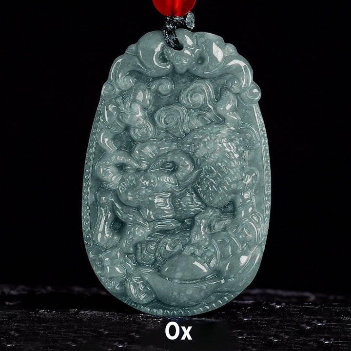 Collana con ciondolo in corda con Buddha Stones, zodiaco cinese, giada, anno del cavallo, fortuna - Bue - image 11