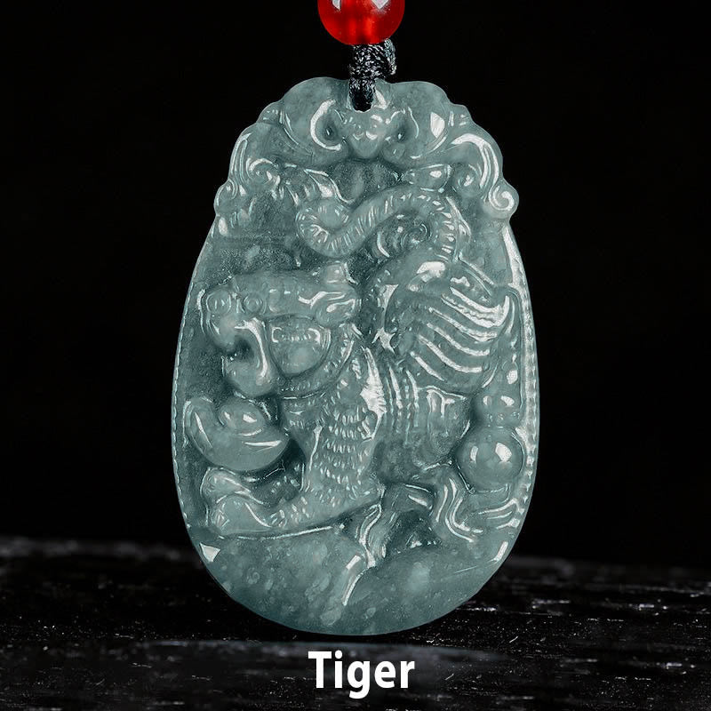 Collana con ciondolo in corda con Buddha Stones, zodiaco cinese, giada, anno del cavallo, fortuna - Tigre - image 12