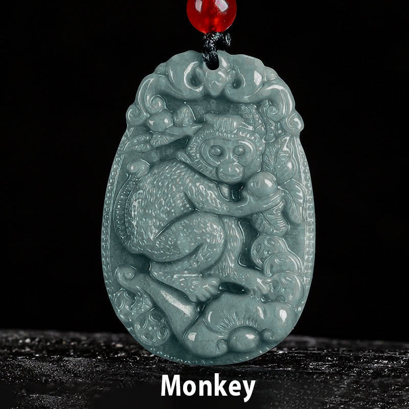 Collana con ciondolo in corda con Buddha Stones, zodiaco cinese, giada, anno del cavallo, fortuna - Scimmia - image 17